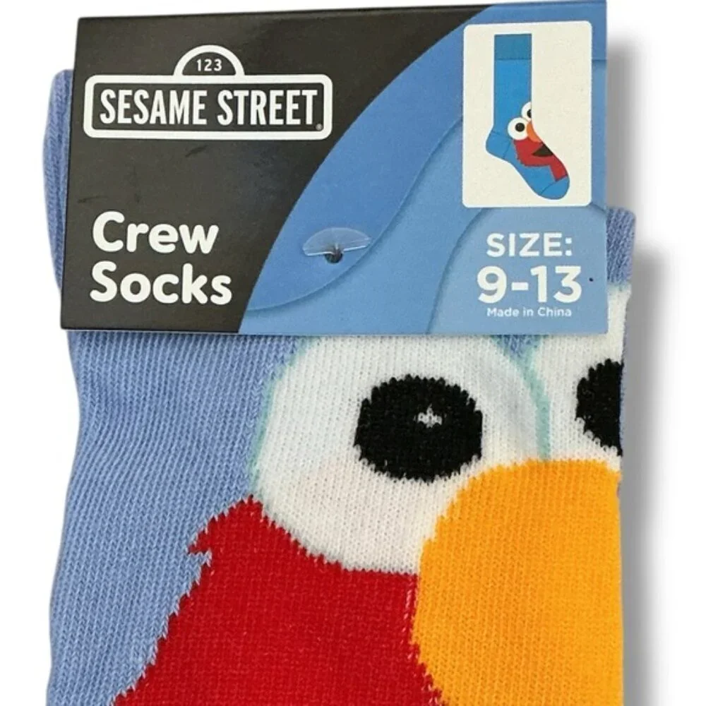 Sesame Street Elmo Crew Socks Novelty Blue Unisex Adult 9-13 Men’s One Size